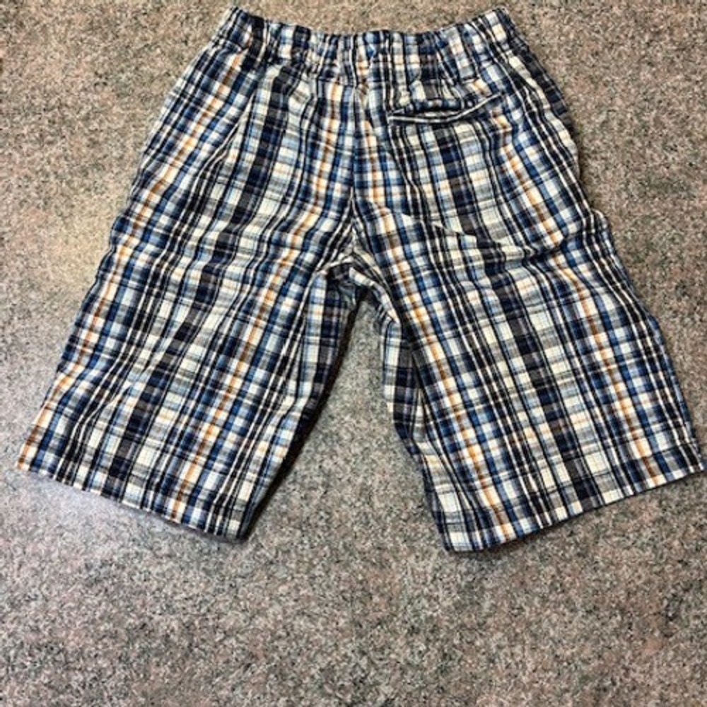 Womens Plaid Shorts Blue Orange White Check Casual Summer Bottoms - Picture 2 of 3